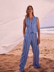 Mint Velvet Blue Striped 100% Linen Trousers - Image 1 of 4