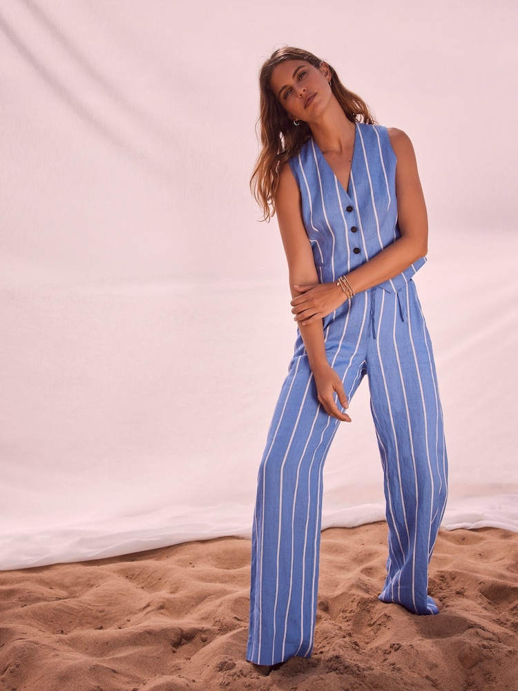 Mint Velvet Blue Striped 100% Linen Trousers - Image 2 of 4
