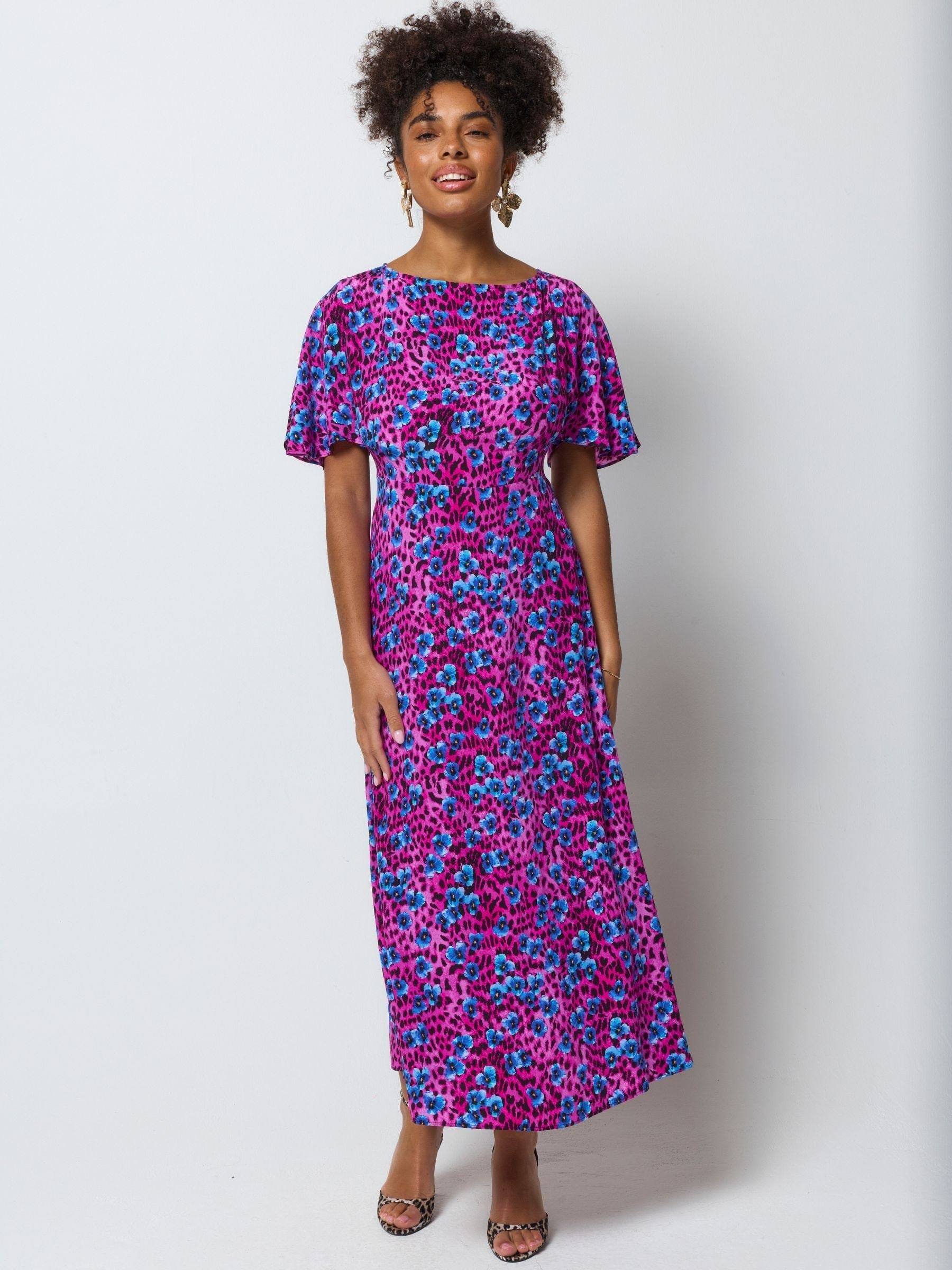 Buy SCAMP & DUDE Pink Paradise Cheetah Cape Sleeve Midi Dress from