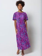 SCAMP & DUDE Pink Paradise Cheetah Cape Sleeve Midi Dress - Image 1 of 5