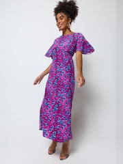 SCAMP & DUDE Pink Paradise Cheetah Cape Sleeve Midi Dress - Image 2 of 5