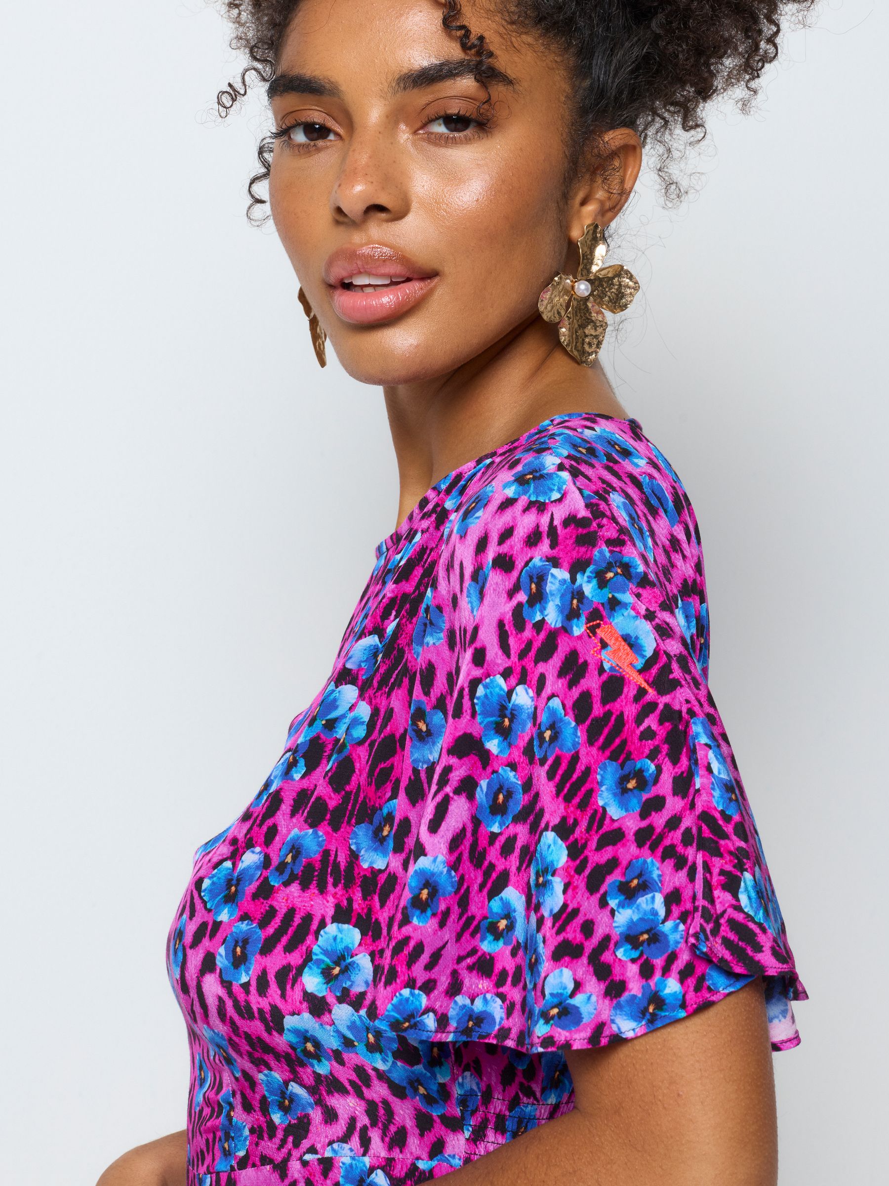 Buy SCAMP & DUDE Pink Paradise Cheetah Cape Sleeve Midi Dress from