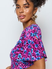 SCAMP & DUDE Pink Paradise Cheetah Cape Sleeve Midi Dress - Image 5 of 5