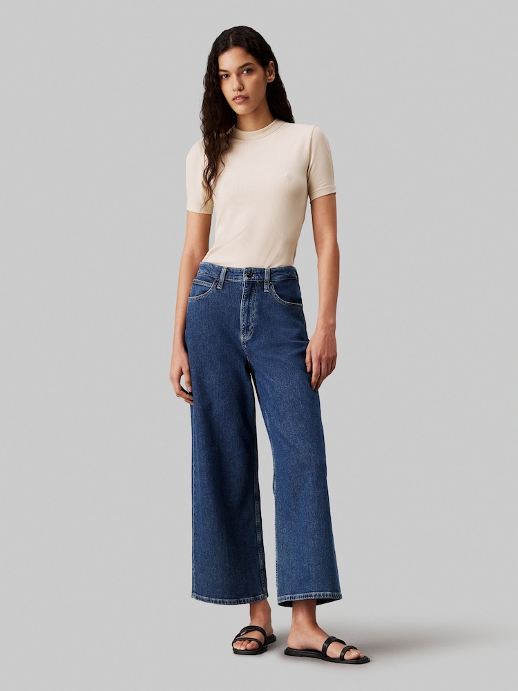 Calvin Klein Blue High-Rise Wide Ankle-Length Bootcut Jeans - Image 1 of 4 Calvin Klein Blue High-Rise Wide Ankle-Length Bootcut Jeans - Image 1 of 4