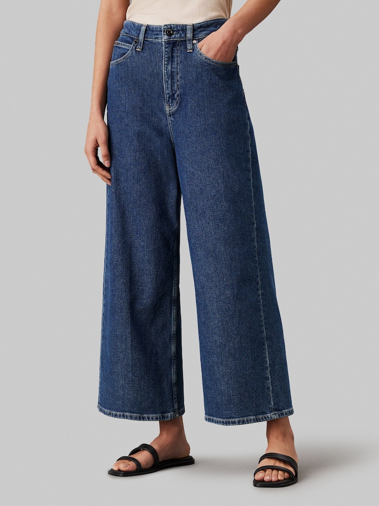 Calvin Klein Blue High-Rise Wide Ankle-Length Bootcut Jeans - Image 2 of 4 Calvin Klein Blue High-Rise Wide Ankle-Length Bootcut Jeans - Image 2 of 4