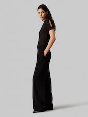 Calvin Klein Black Modal Ribbed Slit Detail T-Shirt - Image 1 of 5