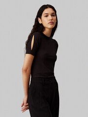 Calvin Klein Black Modal Ribbed Slit Detail T-Shirt - Image 3 of 5
