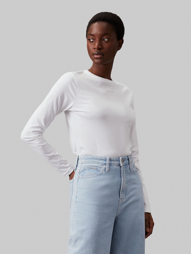 Calvin Klein White Slim Fit Nano Logo T-Shirt - Image 1 of 5 Calvin Klein White Slim Fit Nano Logo T-Shirt - Image 1 of 5
