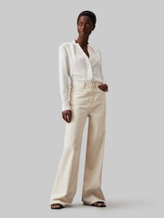 Calvin Klein Natural Collarless Long Sleeved Blouse - Image 1 of 5