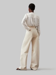 Calvin Klein Natural Collarless Long Sleeved Blouse - Image 2 of 5