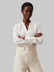 Calvin Klein Natural Collarless Long Sleeved Blouse - Image 4 of 5