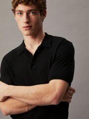 Calvin Klein Black Cotton Silk Polo Shirt - Image 4 of 4