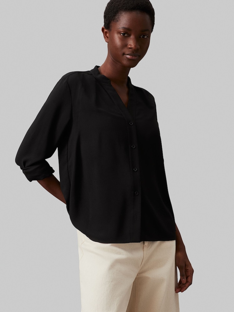 Calvin Klein Black Collarless Long Sleeved Blouse - Image 2 of 5