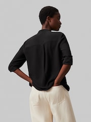 Calvin Klein Black Collarless Long Sleeved Blouse - Image 3 of 5