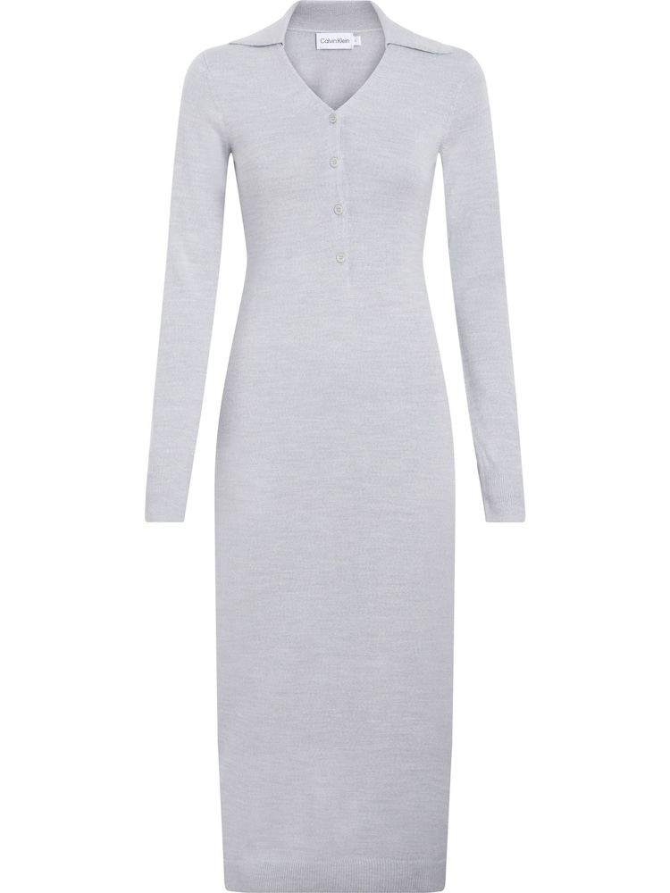 Calvin Klein Grey Merino Wool Button Shirt Dress - Image 1 of 3