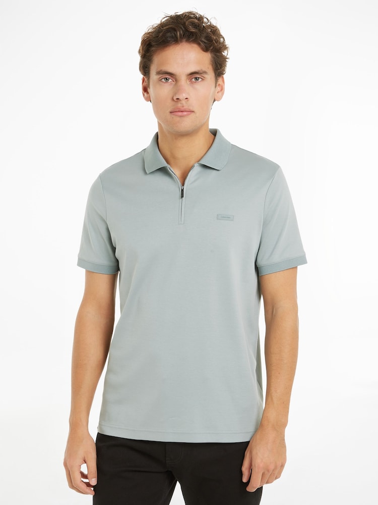 Calvin Klein Grey Smooth Cotton Welt Zip Polo Shirt - Image 1 of 1 Calvin Klein Grey Smooth Cotton Welt Zip Polo Shirt - Image 1 of 1
