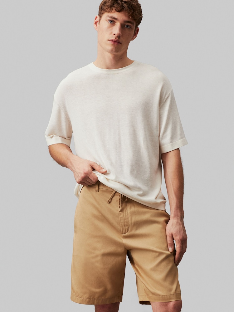Calvin Klein Brown Piece Dyed TENCEL™ With Linen Summer Shorts - Image 1 of 5 Calvin Klein Brown Piece Dyed TENCEL™ With Linen Summer Shorts - Image 1 of 5