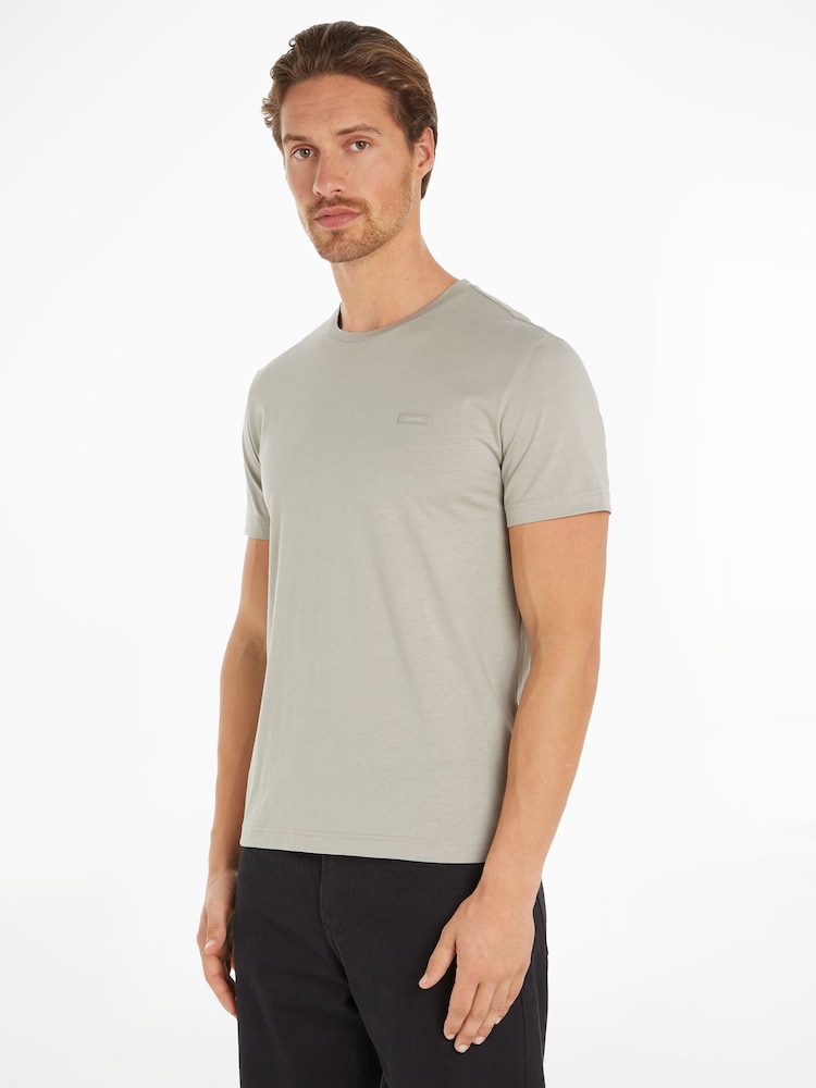 Calvin Klein Grey Chrome Smooth Cotton T-Shirt - Image 1 of 6 Calvin Klein Grey Chrome Smooth Cotton T-Shirt - Image 1 of 6