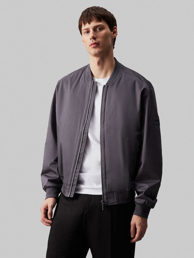 Calvin Klein Grey Sat Shirt Stretch Hero Bomber Jacket - Image 1 of 5 Calvin Klein Grey Sat Shirt Stretch Hero Bomber Jacket - Image 1 of 5