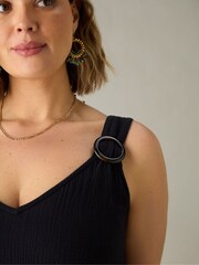 Live Unlimited Black Curve Cotton Crinkle Ring Dress - Image 3 of 5