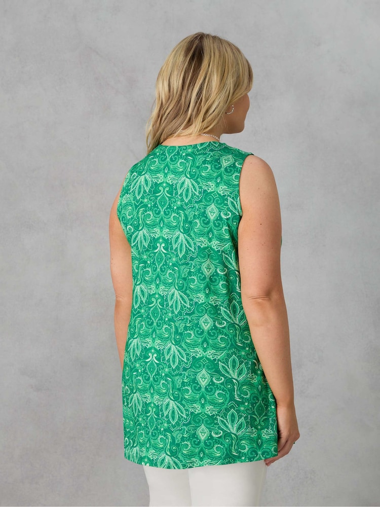 Live Unlimited Green Curve Geo Jersey Pleat Front Vest - Image 5 of 5