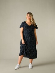 Live Unlimited Black Curve Spot Print Midi Tea Dress - Image 2 of 5