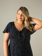 Live Unlimited Black Curve Spot Print Midi Tea Dress - Image 3 of 5