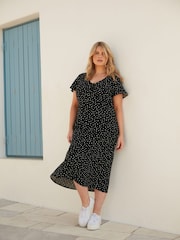 Live Unlimited Black Curve Spot Print Midi Tea Dress - Image 5 of 5