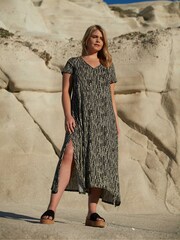 Live Unlimited Black Curve Mono Spot Print Jersey V-Neck Midaxi Dress - Image 1 of 5