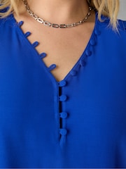 Live Unlimited Blue Curve Shirred Shoulder Blouse - Image 3 of 4