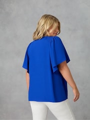 Live Unlimited Blue Curve Shirred Shoulder Blouse - Image 4 of 4