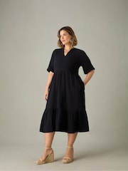 Live Unlimited Black Curve Cotton Crinkle Tiered Dress - Image 1 of 4