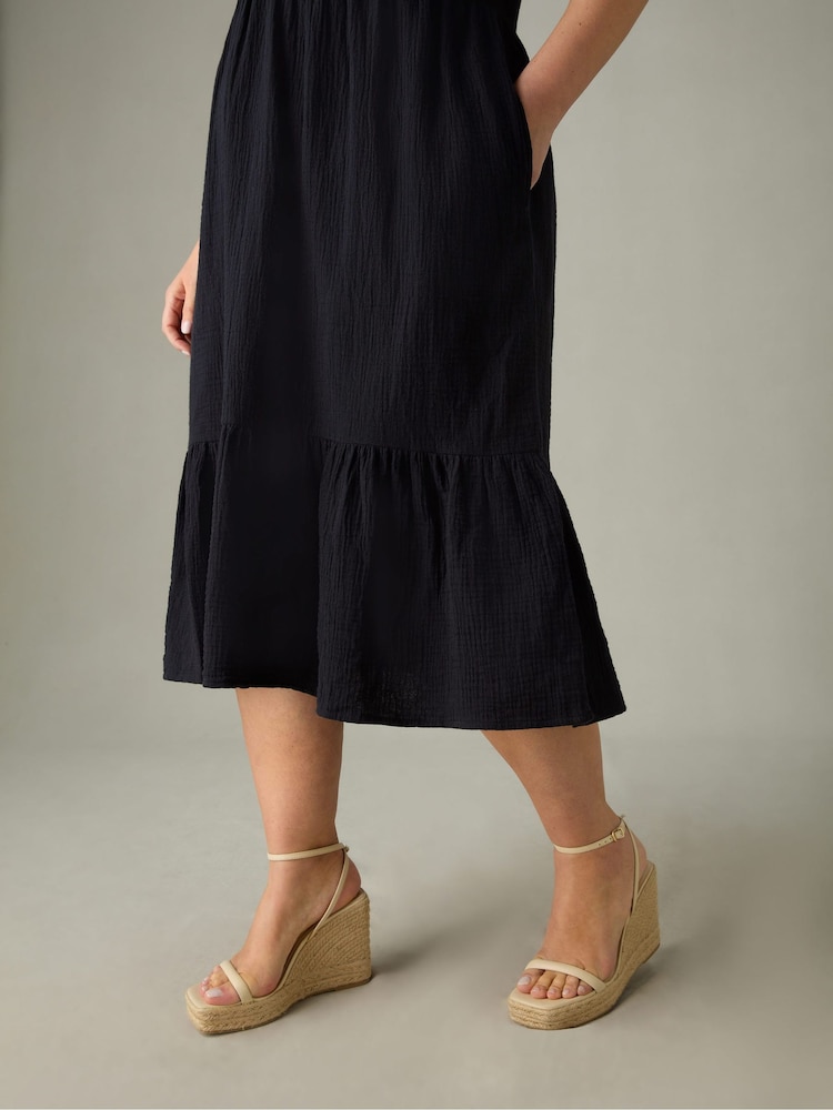 Live Unlimited Black Curve Cotton Crinkle Tiered Dress - Image 2 of 4