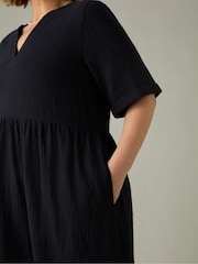 Live Unlimited Black Curve Cotton Crinkle Tiered Dress - Image 3 of 4