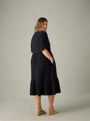 Live Unlimited Black Curve Cotton Crinkle Tiered Dress - Image 4 of 4