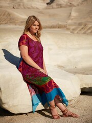 Live Unlimited White Curve Scarf Print Hanky Hem Midi T-Shirt Dress - Image 1 of 1