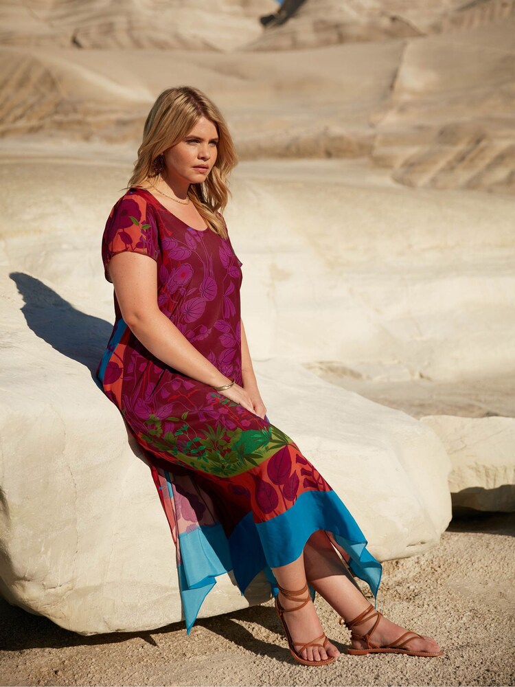 Live Unlimited White Curve Scarf Print Hanky Hem Midi T-Shirt Dress - Image 1 of 1