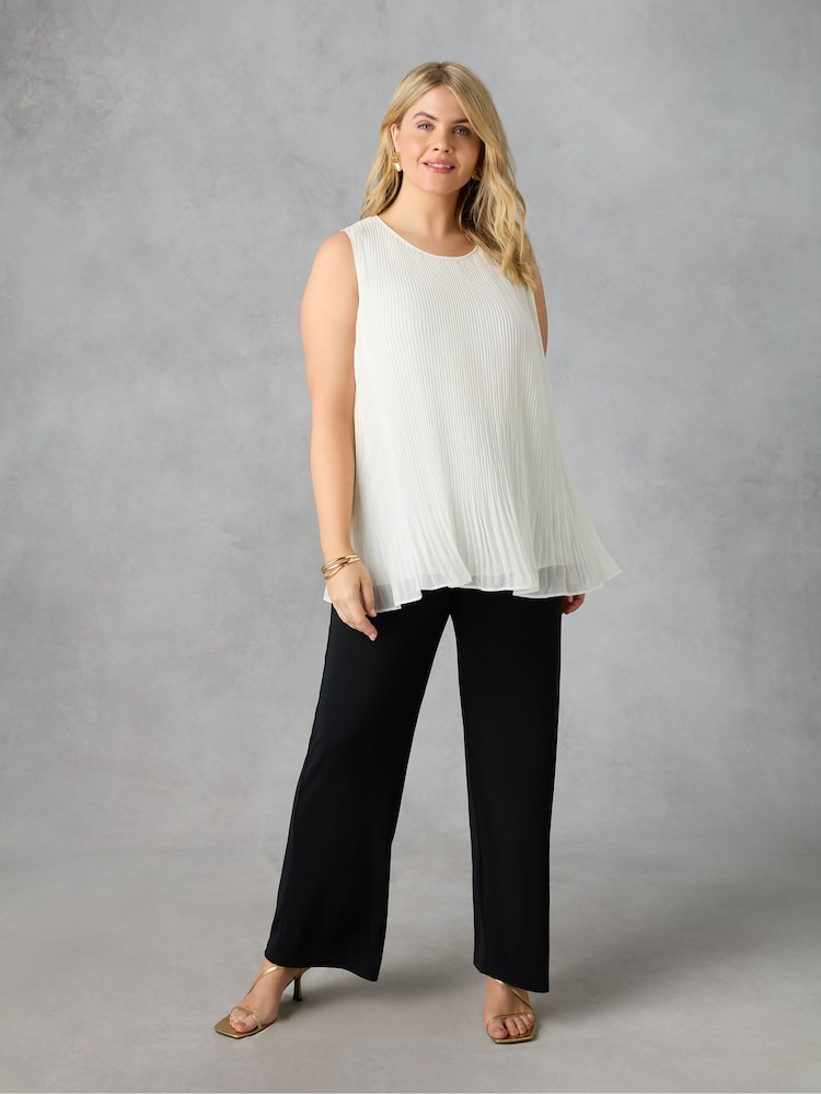 Live Unlimited Ivory White Curve Chiffon Pleated Vest Top - Image 1 of 3 Live Unlimited Ivory White Curve Chiffon Pleated Vest Top - Image 1 of 3