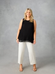 Live Unlimited Black Curve Chiffon Pleated Vest Top - Image 2 of 3