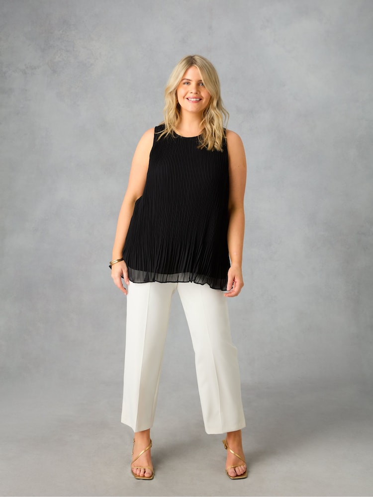 Live Unlimited Black Curve Chiffon Pleated Vest Top - Image 2 of 3