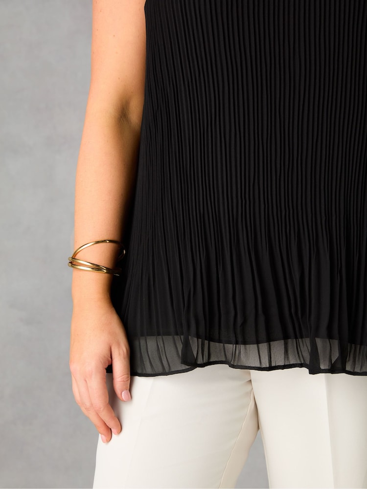 Live Unlimited Black Curve Chiffon Pleated Vest Top - Image 3 of 3