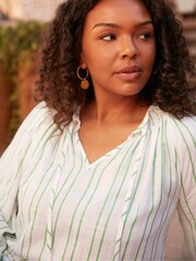 Live Unlimited Green Curve Stripe Shirred Neck Blouse - Image 2 of 7