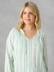 Live Unlimited Green Curve Stripe Shirred Neck Blouse - Image 4 of 7
