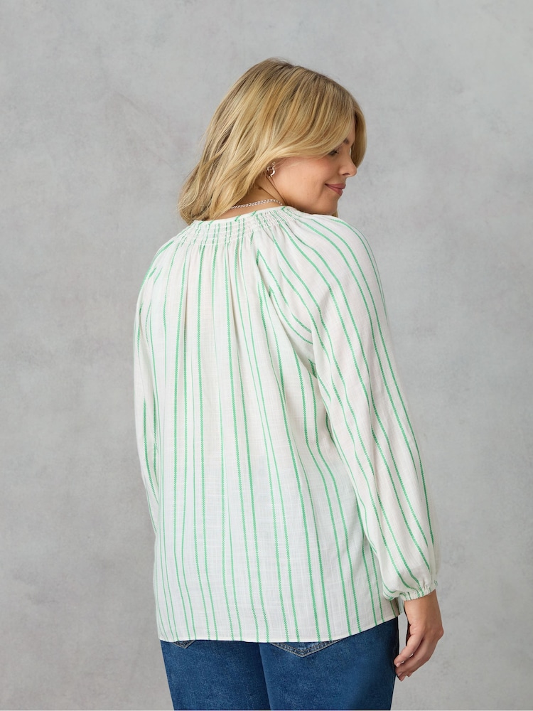 Live Unlimited Green Curve Stripe Shirred Neck Blouse - Image 7 of 7