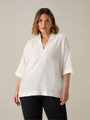 Live Unlimited Ivory White Curve Textured V-Neck Blouse - Image 1 of 4
