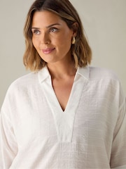 Live Unlimited Ivory White Curve Textured V-Neck Blouse - Image 2 of 4
