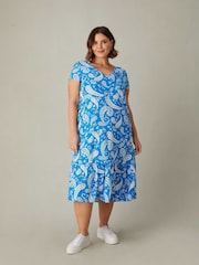 Live Unlimited Blue Curve Paisley Print V-Neck Midi Dress - Image 1 of 5