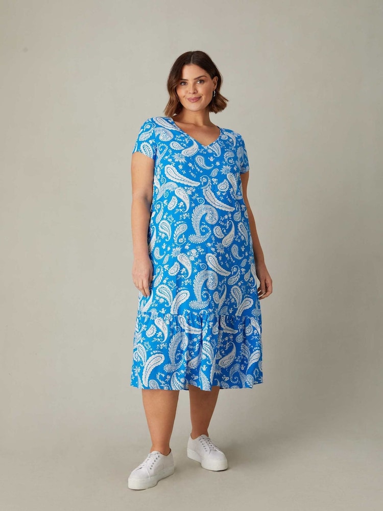 Live Unlimited Blue Curve Paisley Print V-Neck Midi Dress - Image 1 of 5