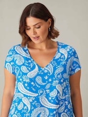 Live Unlimited Blue Curve Paisley Print V-Neck Midi Dress - Image 2 of 5