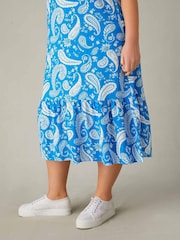 Live Unlimited Blue Curve Paisley Print V-Neck Midi Dress - Image 3 of 5